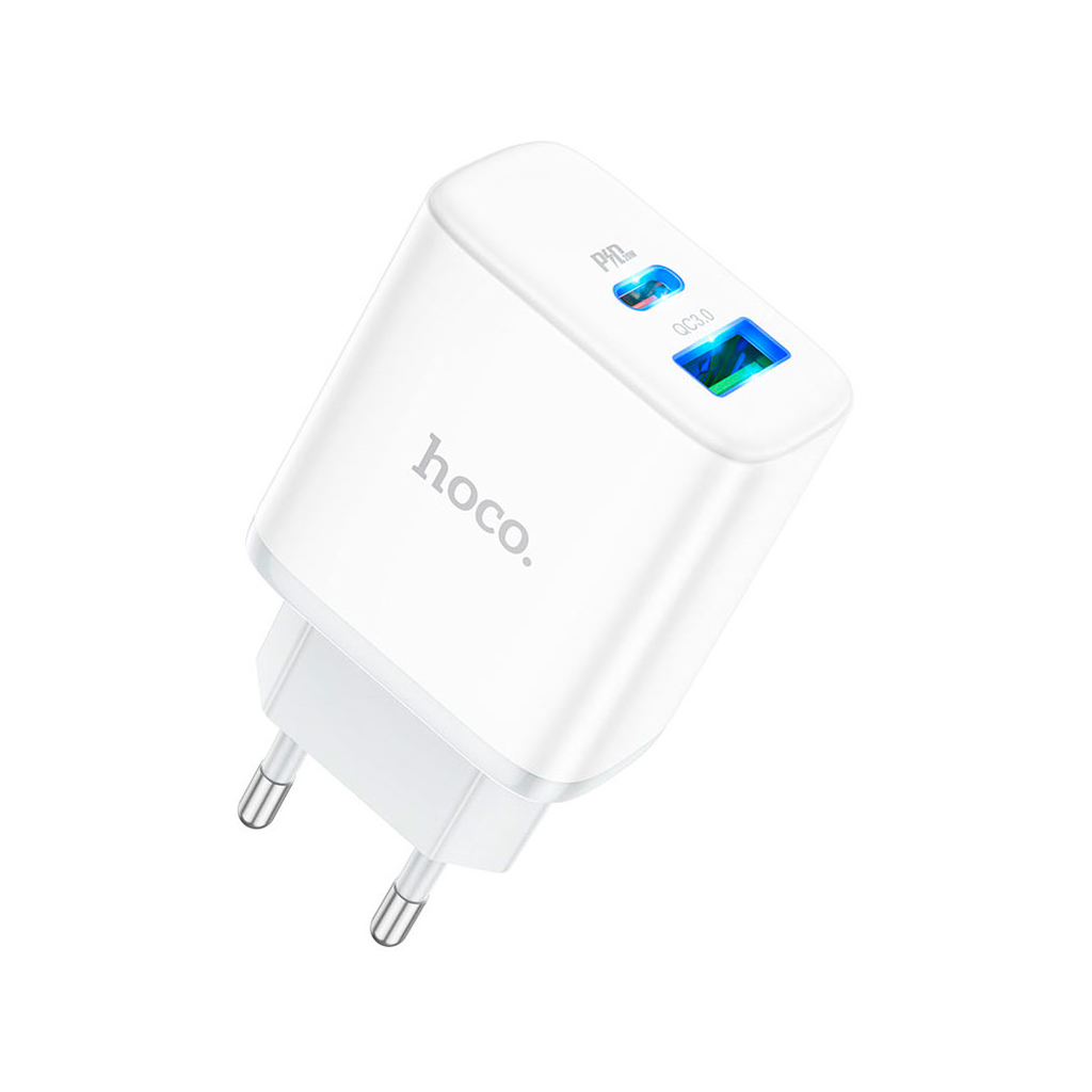 Зарядний пристрій HOCO C105A Stage 1xUSB-C PD20W + 1xUSB QC3.0 + cable USB-C to USB-C White (6931474782922) - фото 6 Зарядний пристрій HOCO C105A Stage 1xUSB-C PD20W + 1xUSB QC3.0 + cable USB-C to USB-C White (6931474782922) - фото 6