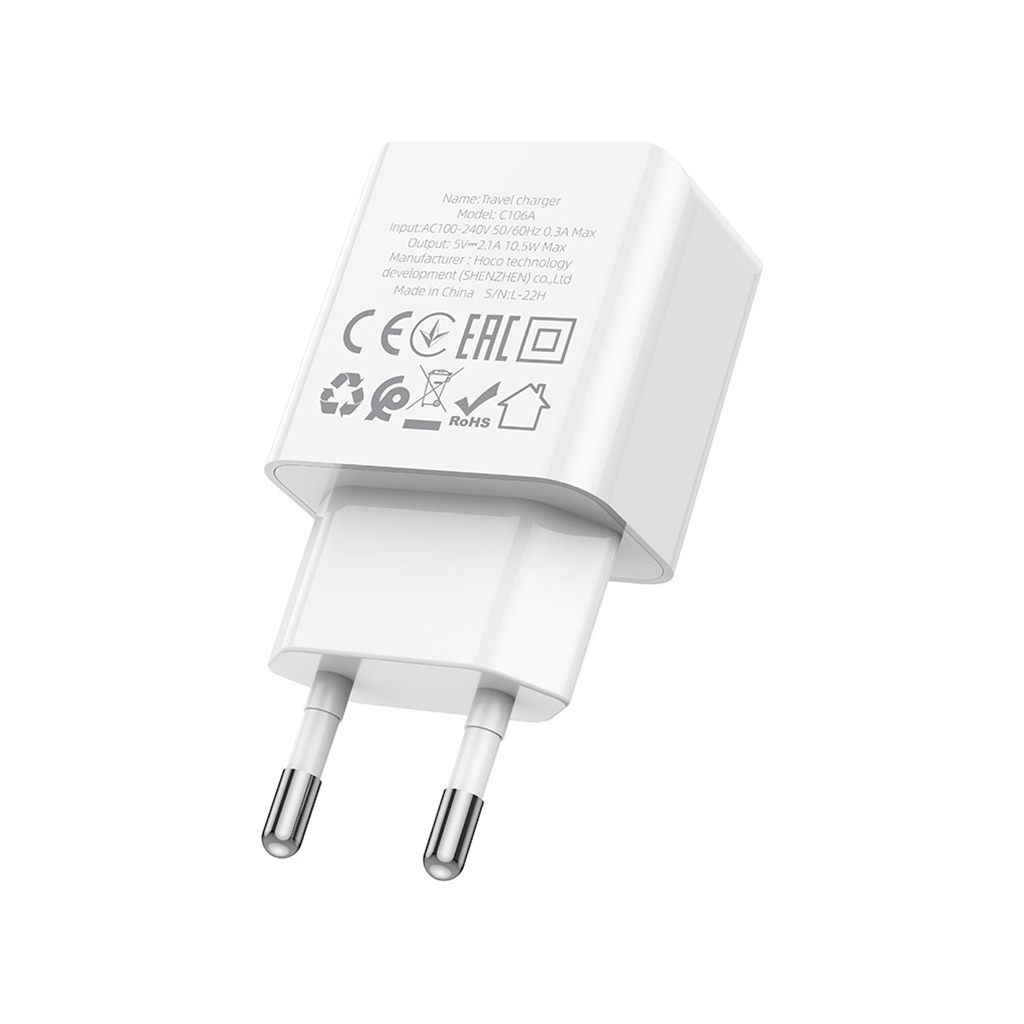 Зарядний пристрій HOCO C106A Leisure USB 10.5W White (6931474783882) - фото 2 Зарядний пристрій HOCO C106A Leisure USB 10.5W White (6931474783882) - фото 2