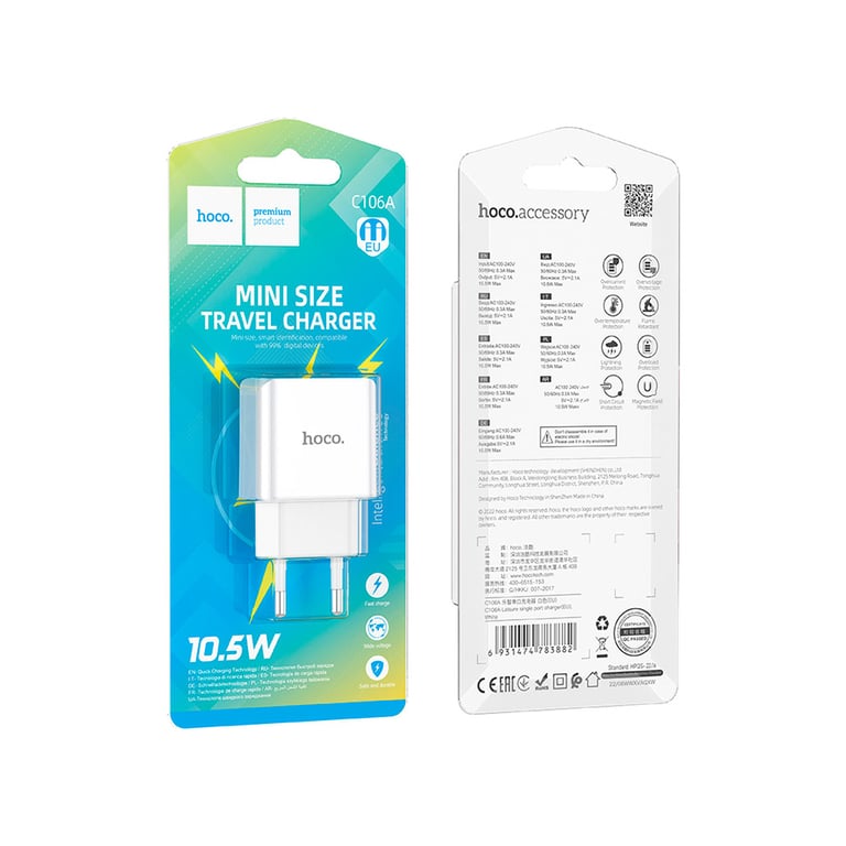 Зарядний пристрій HOCO C106A Leisure USB 10.5W White (6931474783882) - фото 5