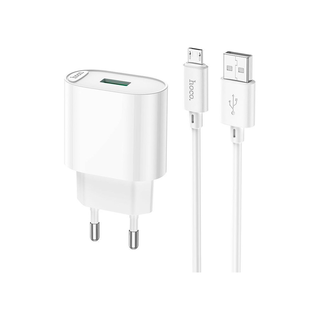 Зарядний пристрій HOCO C109A Fighter USB QC3.0 + cable Micro 5P White (6931474784827) - фото 1