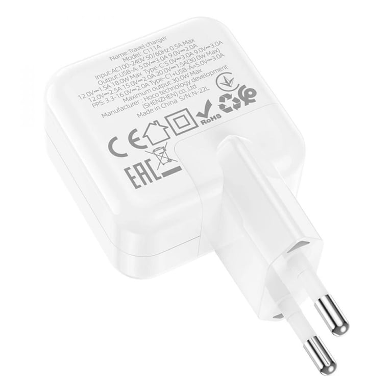 Зарядний пристрій HOCO C111A Lucky 1xUSB-C PD30W + 1xUSB QC3.0 White (6931474790866) - фото 3