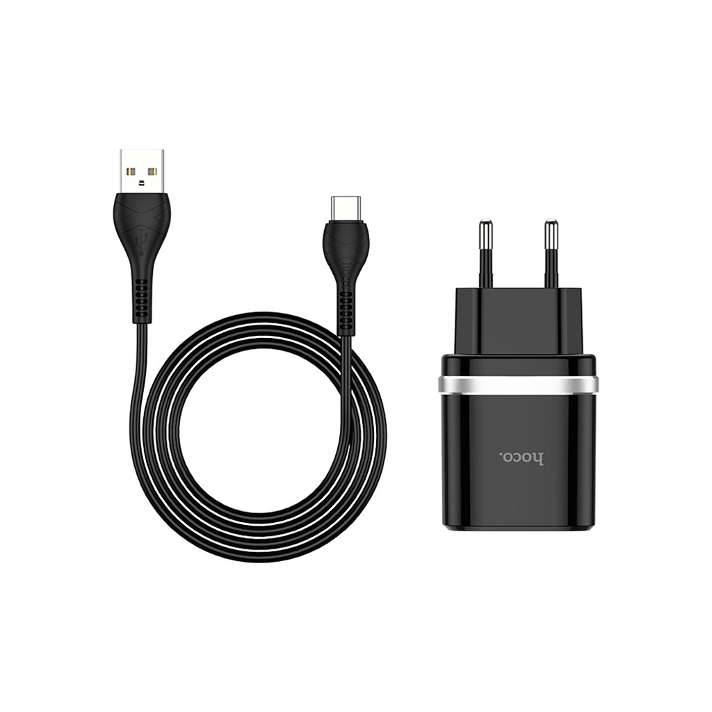 Зарядний пристрій HOCO C12Q Smart USB QC3.0 + cable USB to USB-C 18W Black (6931474716293) Зарядний пристрій HOCO C12Q Smart USB QC3.0 + cable USB to USB-C 18W Black (6931474716293)