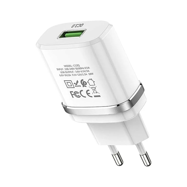 Зарядний пристрій HOCO C12Q Smart USB QC3.0 + cable USB to USB-C 18W White (6931474716309) - фото 3