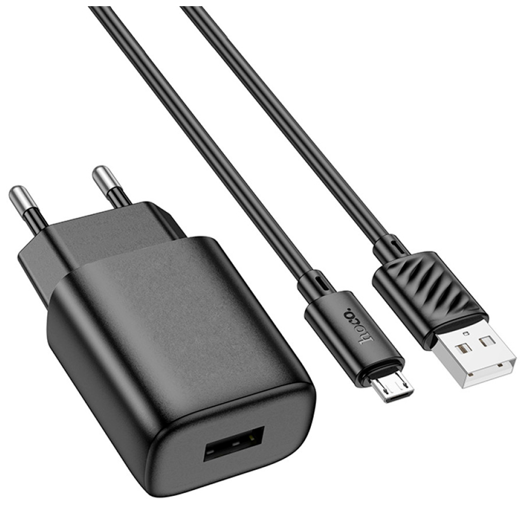 Зарядний пристрій HOCO C134A Solid USB + cable USB to Micro 5P Black (6942007621335) - фото 2 Зарядний пристрій HOCO C134A Solid USB + cable USB to Micro 5P Black (6942007621335) - фото 2
