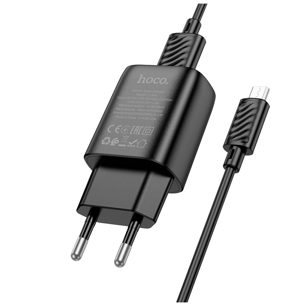Зарядний пристрій HOCO C134A Solid USB + cable USB to Micro 5P Black (6942007621335) - фото 4 Зарядний пристрій HOCO C134A Solid USB + cable USB to Micro 5P Black (6942007621335) - фото 4