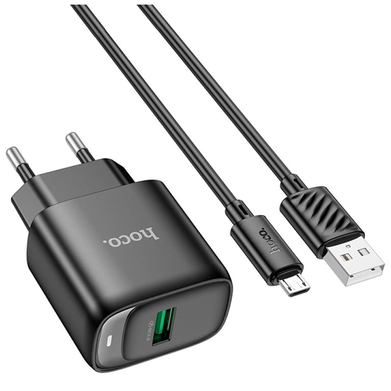Зарядний пристрій HOCO C140A Smart USB QC3.0 + USB to cable Micro Black (6942007627801) - фото 1