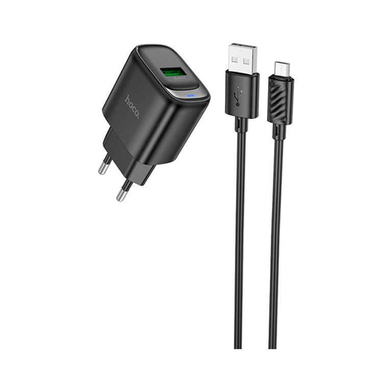 Зарядний пристрій HOCO C140A Smart USB QC3.0 + USB to cable Micro Black (6942007627801) - фото 2