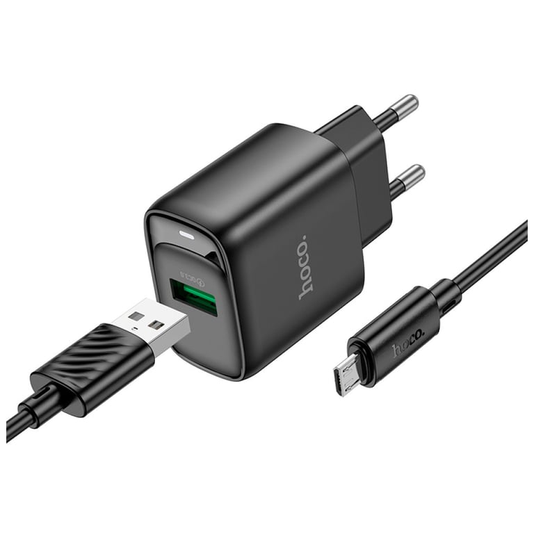 Зарядний пристрій HOCO C140A Smart USB QC3.0 + USB to cable Micro Black (6942007627801) - фото 3