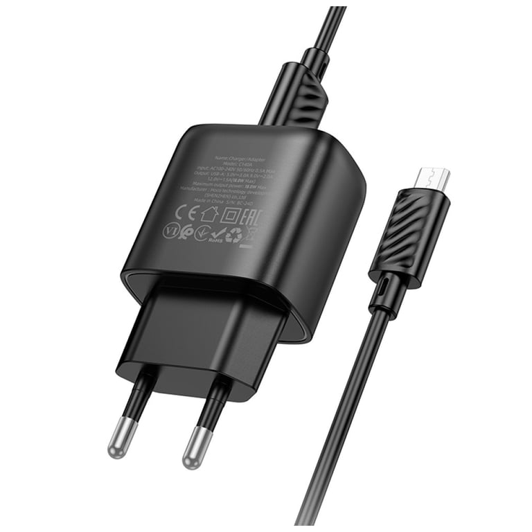 Зарядний пристрій HOCO C140A Smart USB QC3.0 + USB to cable Micro Black (6942007627801) - фото 4