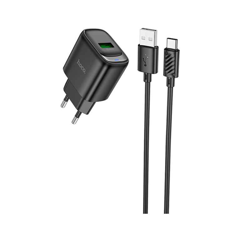 Зарядний пристрій HOCO C140A Smart USB QC3.0 + cable USB to USB-C Black (6942007627825) - фото 2