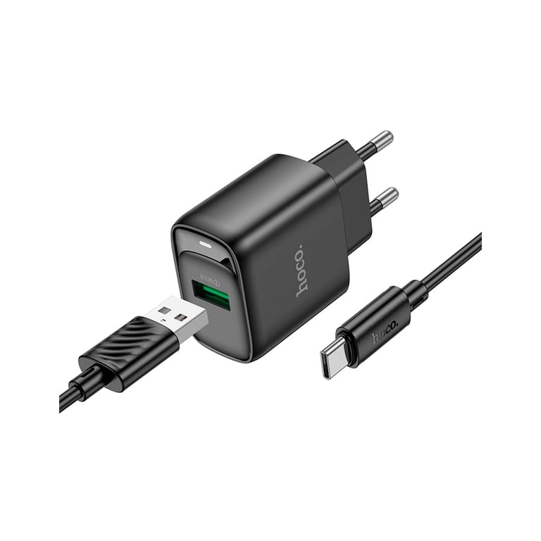 Зарядний пристрій HOCO C140A Smart USB QC3.0 + cable USB to USB-C Black (6942007627825) - фото 3