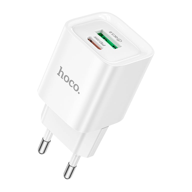 Зарядний пристрій HOCO C147A Charm 1xUSB-C PD20W + 1xUSB QC3.0 White (6942007630276) - фото 1