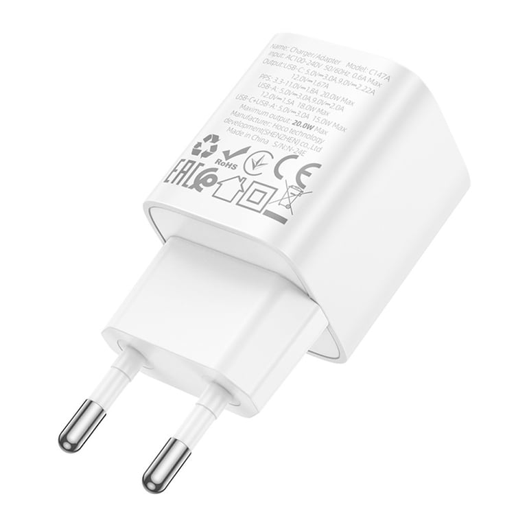 Зарядний пристрій HOCO C147A Charm 1xUSB-C PD20W + 1xUSB QC3.0 White (6942007630276) - фото 6