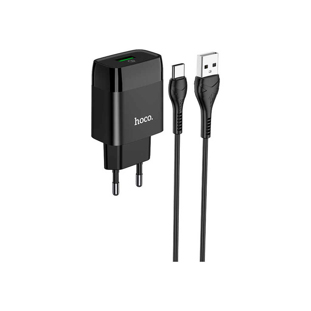 Зарядний пристрій HOCO C72Q Glorious USB QC3.0 + cable USB to USB-C 18W Black (6931474732545) - фото 2 Зарядний пристрій HOCO C72Q Glorious USB QC3.0 + cable USB to USB-C 18W Black (6931474732545) - фото 2