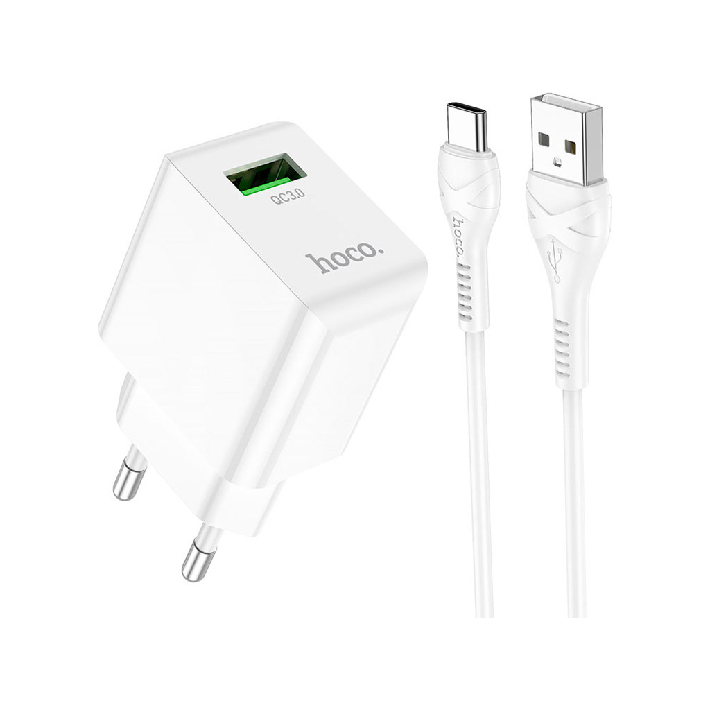 Зарядний пристрій HOCO C98A Proton USB QC3.0 + cable USB to USB-C White (6931474766878) Зарядний пристрій HOCO C98A Proton USB QC3.0 + cable USB to USB-C White (6931474766878)