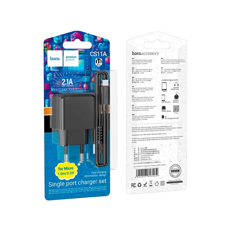 Зарядний пристрій HOCO CS11A Ocean USB + cable USB to Micro 5P 10.5W Black (6942007603584) - фото 4
