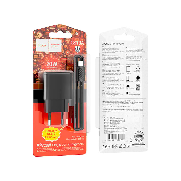 Зарядний пристрій HOCO CS13A Ocean USB-C PD20W + cable USB-C to USB-C Black (6942007603843) - фото 4