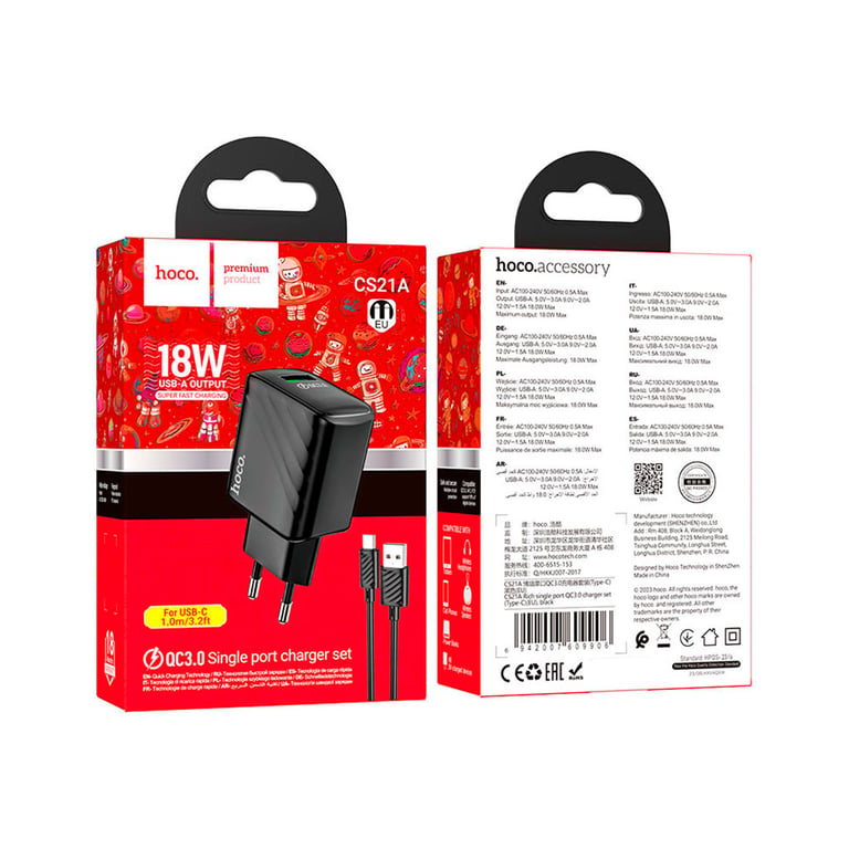 Зарядний пристрій HOCO CS21A Rich USB QC3.0 + cable USB to USB-C Black (6942007609906) - фото 6
