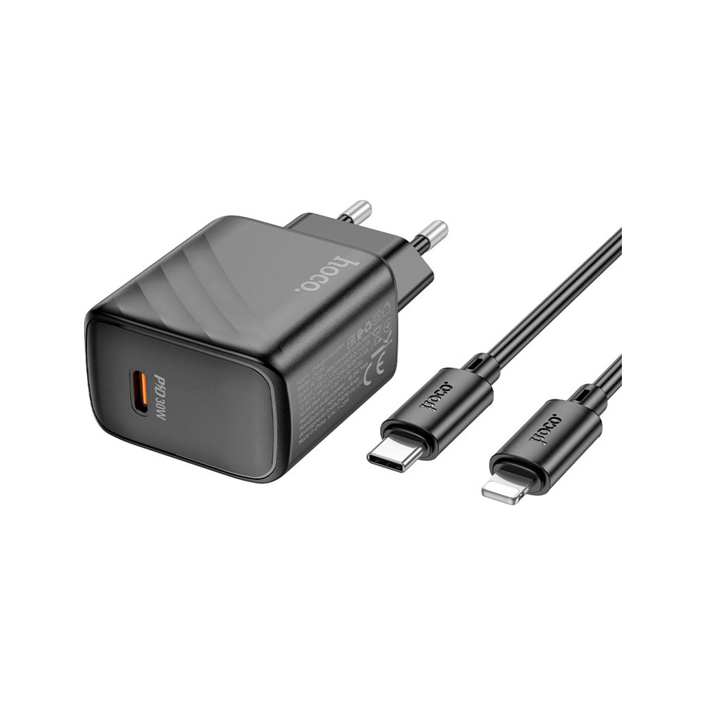Зарядний пристрій HOCO CS22A Value USB-C PD30W + cable USB-C to Lightning Black (6942007609920) - фото 3 Зарядний пристрій HOCO CS22A Value USB-C PD30W + cable USB-C to Lightning Black (6942007609920) - фото 3