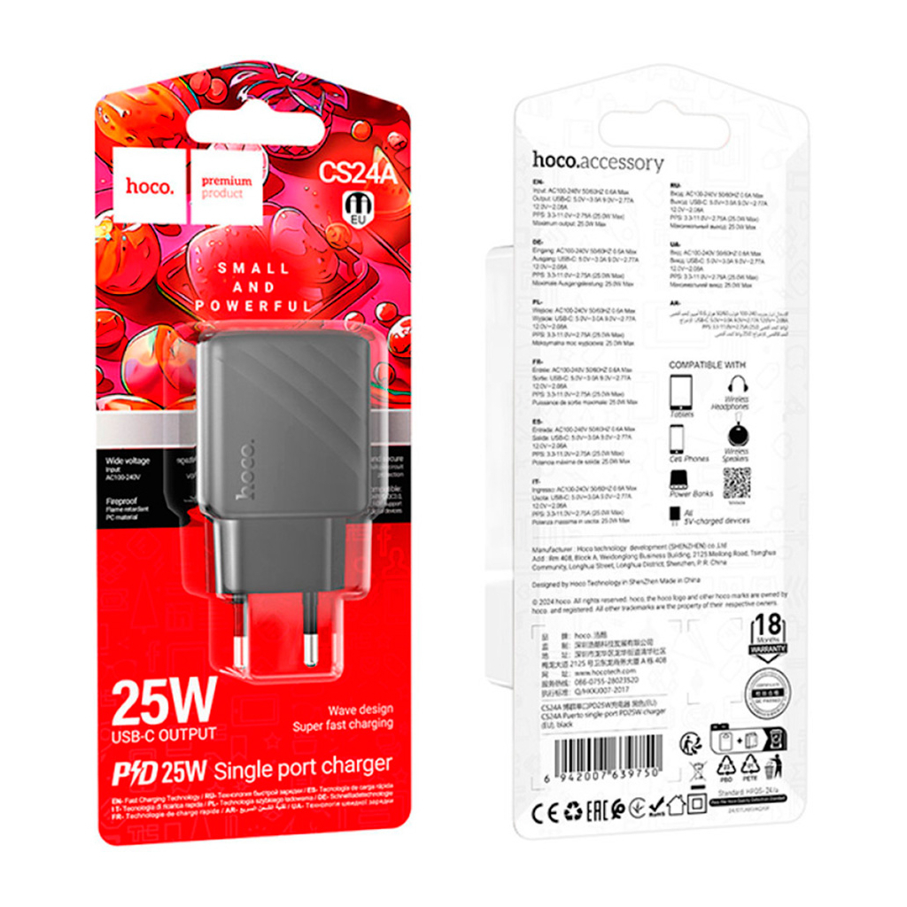 Зарядний пристрій HOCO CS24A Puerto USB-C PD25W Black (6942007639750) - фото 6 Зарядний пристрій HOCO CS24A Puerto USB-C PD25W Black (6942007639750) - фото 6