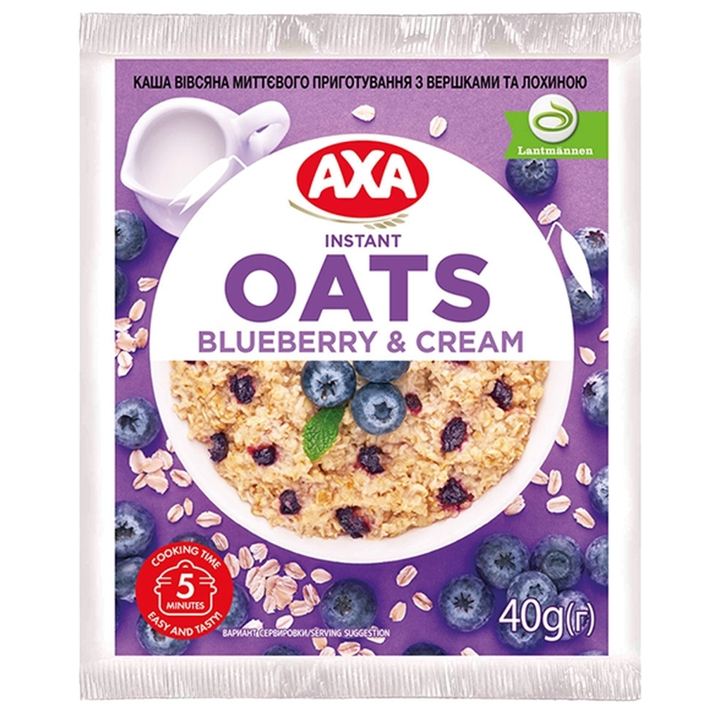 Їжа швидкого приготування АХА Каша Вівсяна вершками та лохиною 40 г (4820008128300) - фото 1 Їжа швидкого приготування АХА Каша Вівсяна вершками та лохиною 40 г (4820008128300) - фото 1
