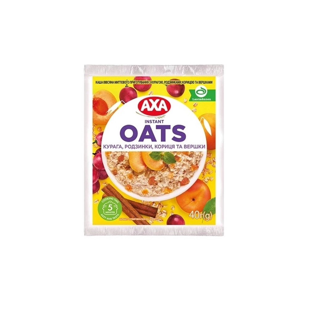 Їжа швидкого приготування АХА Каша Вівсяна з курагою, родзинками, корицею та вершками 40 г (4820237691071) - фото 1