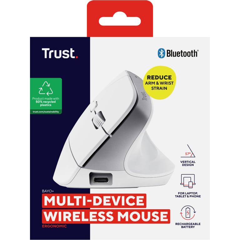 Мишка Trust Bayo+ Ergonomic Wireless/Bluetooth White (25399) - фото 10