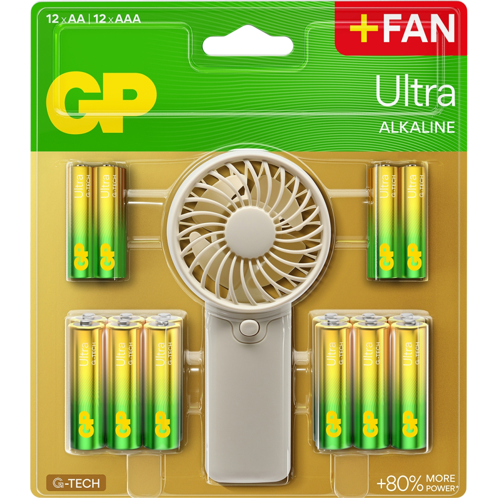 Батарейка Gp AA * 12 + AAA * 12 Ultra Alcaline + fan (4891199233982) - фото 1