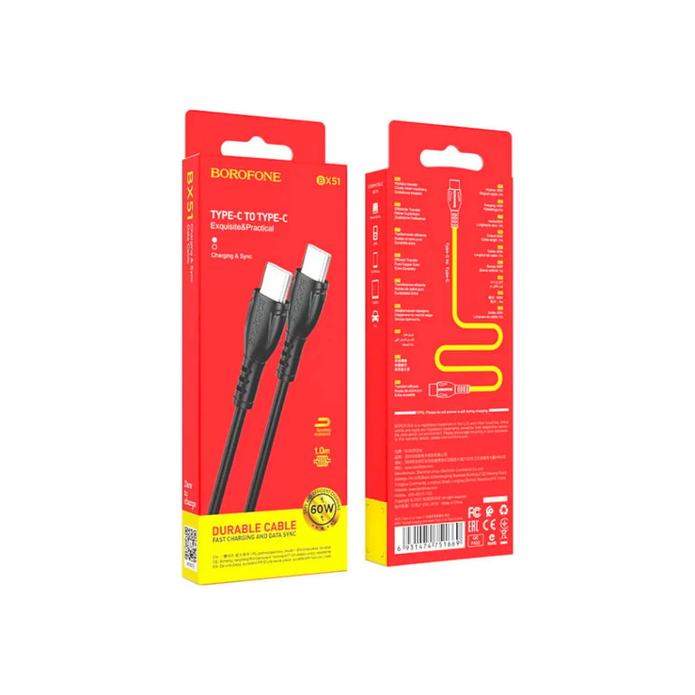 Дата кабель USB-C to USB-C 1.0m 60W Triumph BX51 black BOROFONE (6931474751669) - фото 5