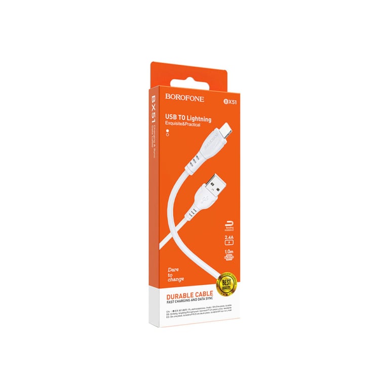 Дата кабель USB 2.0 AM to Lightning 1.0m 2.4A PVC BX51 white BOROFONE (6931474743909) - фото 4