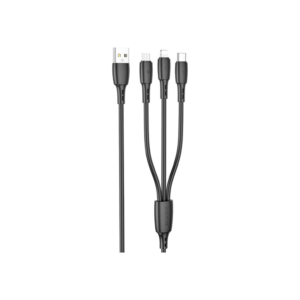 Дата кабель USB 2.0 AM to Lightning + Micro 5P + USB-C 1.0m 2A PVC BX71 black BOROFONE (6974443384543) - фото 1 Дата кабель USB 2.0 AM to Lightning + Micro 5P + USB-C 1.0m 2A PVC BX71 black BOROFONE (6974443384543) - фото 1