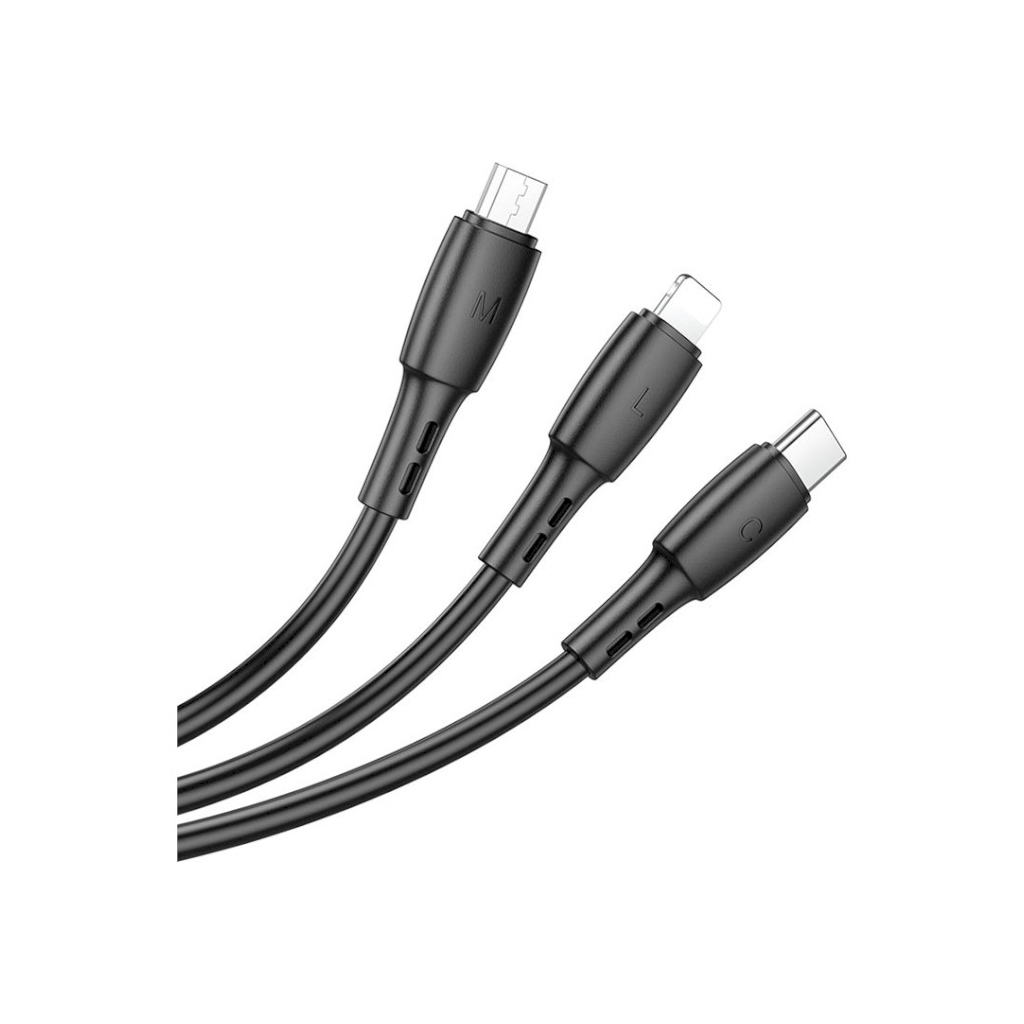 Дата кабель USB 2.0 AM to Lightning + Micro 5P + USB-C 1.0m 2A PVC BX71 black BOROFONE (6974443384543) - фото 2 Дата кабель USB 2.0 AM to Lightning + Micro 5P + USB-C 1.0m 2A PVC BX71 black BOROFONE (6974443384543) - фото 2