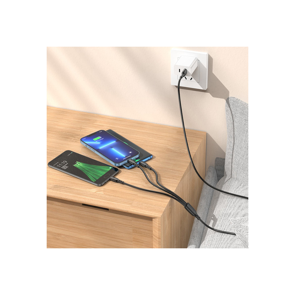 Дата кабель USB 2.0 AM to Lightning + Micro 5P + USB-C 1.0m 2A PVC BX71 black BOROFONE (6974443384543) - фото 5 Дата кабель USB 2.0 AM to Lightning + Micro 5P + USB-C 1.0m 2A PVC BX71 black BOROFONE (6974443384543) - фото 5