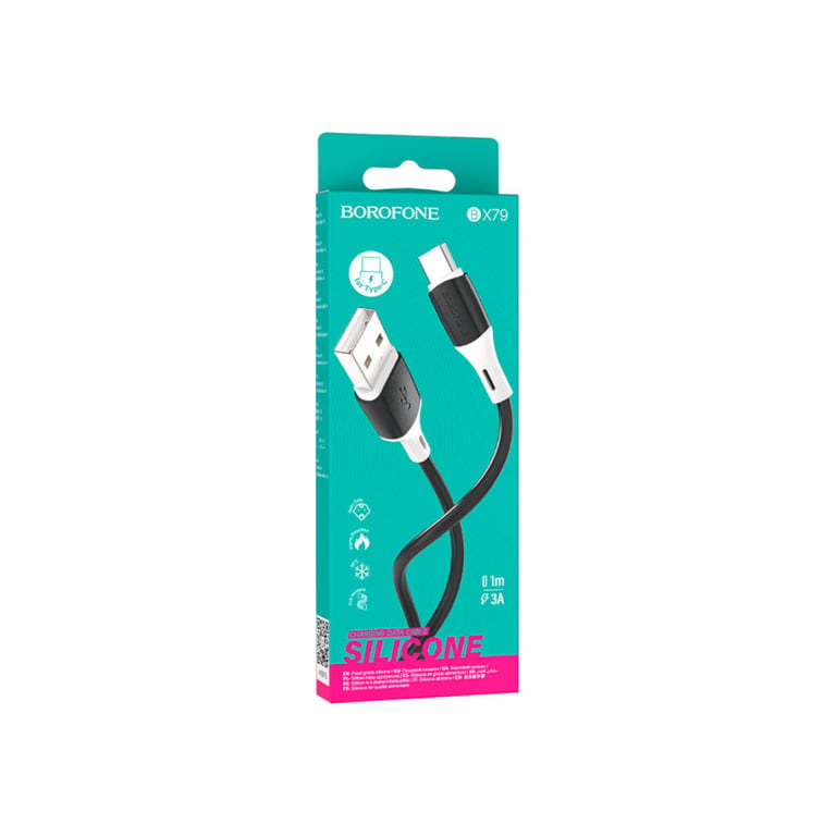 Дата кабель USB 2.0 AM to USB-C 1.0m 3A silicone BX79 black BOROFONE (6974443384789) - фото 3