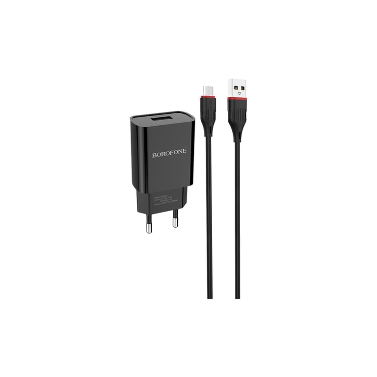 Зарядний пристрій BOROFONE BA20A Sharp USB + cable USB to Micro 5P 10.5W Black (6931474702135) - фото 2