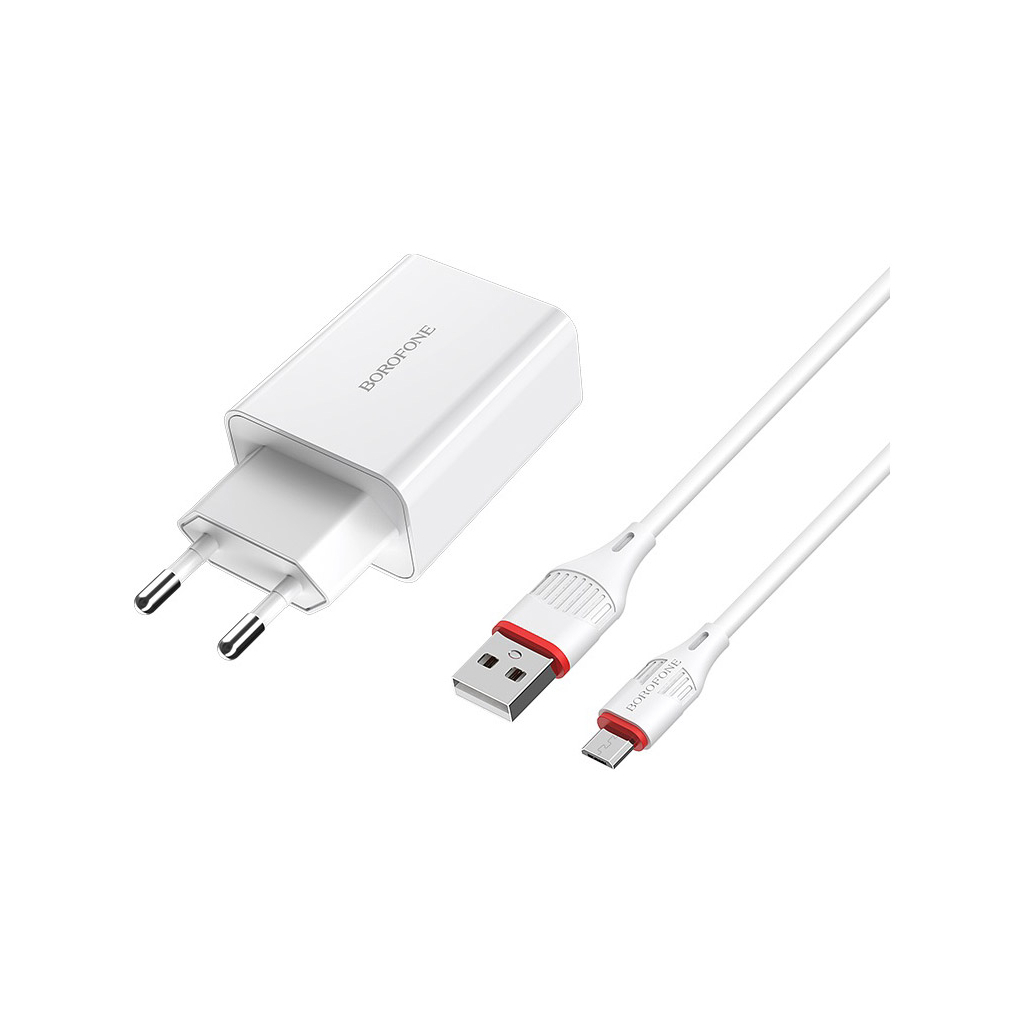 Зарядний пристрій BOROFONE BA21A Long Journey USB QC3.0 + cable USB to Micro 5P 18W White (6931474702470) - фото 1