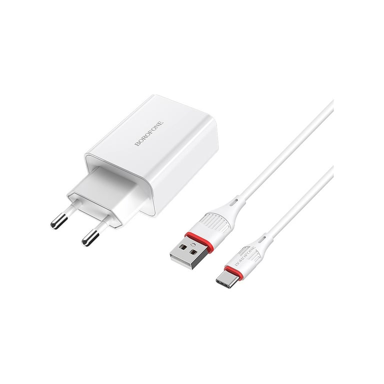 Зарядний пристрій BOROFONE BA21A Long Journey USB QC3.0 + cable USB to USB-C 18W White (6931474702487) - фото 1