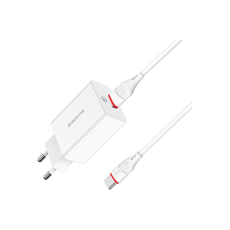 Зарядний пристрій BOROFONE BA21A Long Journey USB QC3.0 + cable USB to USB-C 18W White (6931474702487) - фото 2