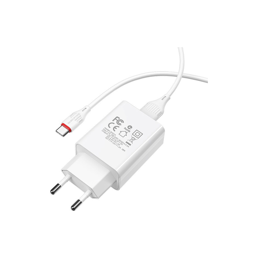 Зарядний пристрій BOROFONE BA21A Long Journey USB QC3.0 + cable USB to USB-C 18W White (6931474702487) - фото 3 Зарядний пристрій BOROFONE BA21A Long Journey USB QC3.0 + cable USB to USB-C 18W White (6931474702487) - фото 3