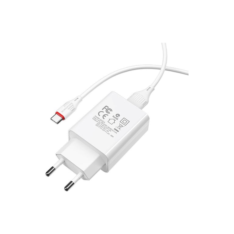 Зарядний пристрій BOROFONE BA21A Long Journey USB QC3.0 + cable USB to USB-C 18W White (6931474702487) - фото 3