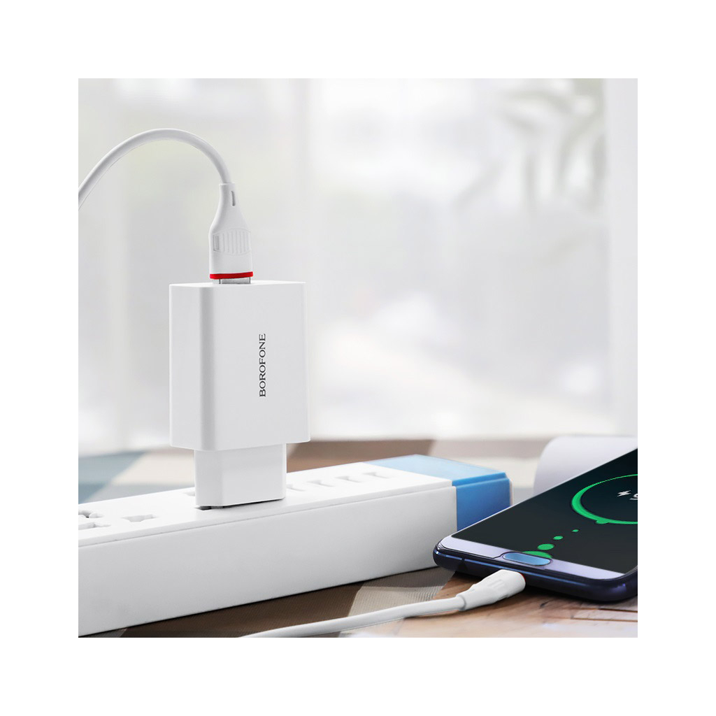 Зарядний пристрій BOROFONE BA21A Long Journey USB QC3.0 + cable USB to USB-C 18W White (6931474702487) - фото 4 Зарядний пристрій BOROFONE BA21A Long Journey USB QC3.0 + cable USB to USB-C 18W White (6931474702487) - фото 4