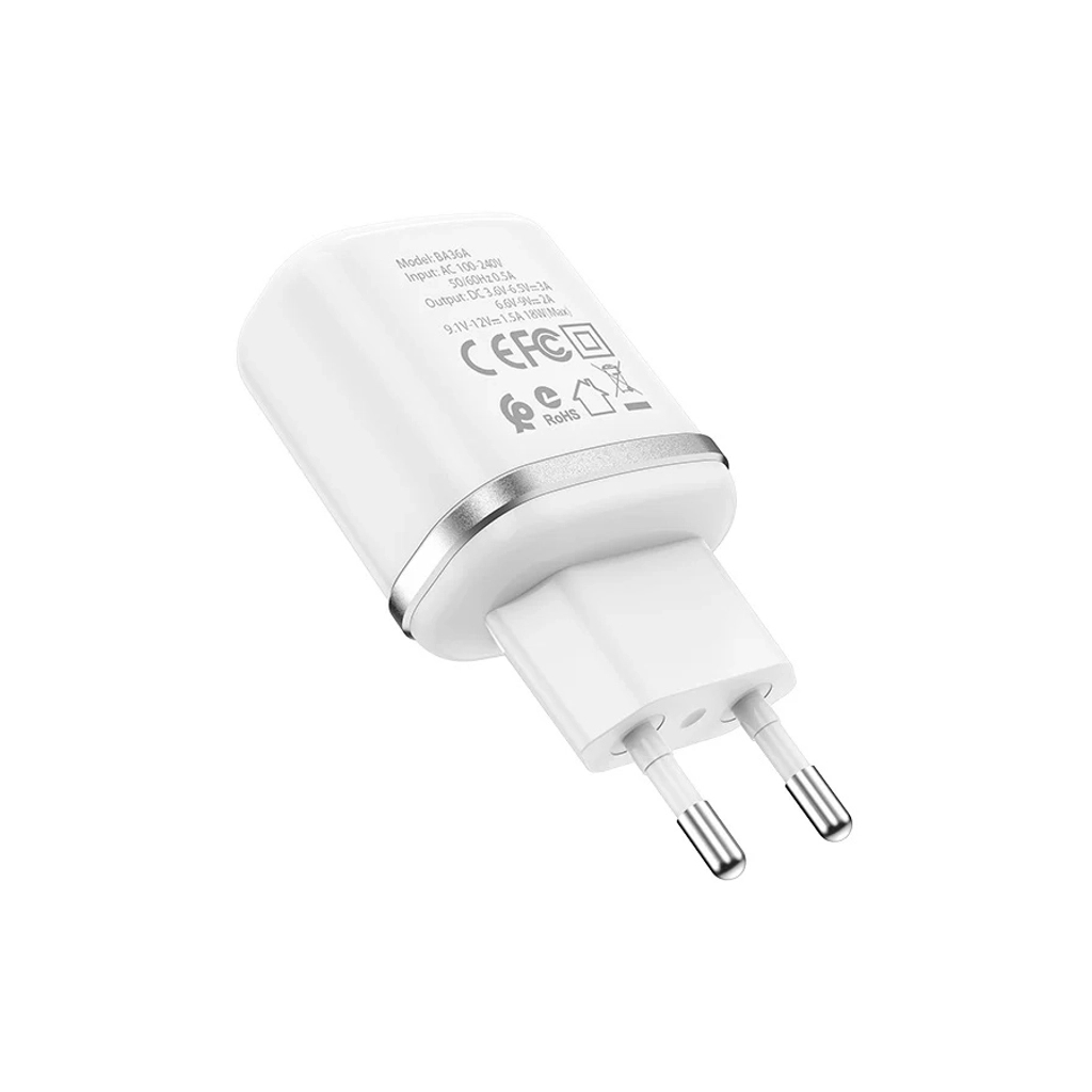 Зарядний пристрій BOROFONE BA36A High Speed USB QC3.0 + cable USB to USB-C 18W White (6931474715975) - фото 2 Зарядний пристрій BOROFONE BA36A High Speed USB QC3.0 + cable USB to USB-C 18W White (6931474715975) - фото 2
