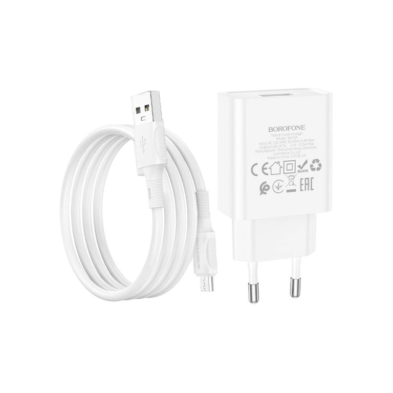 Зарядний пристрій BOROFONE BA74A Aspirer USB + cable USB to Micro 5P White (6974443388664) - фото 5
