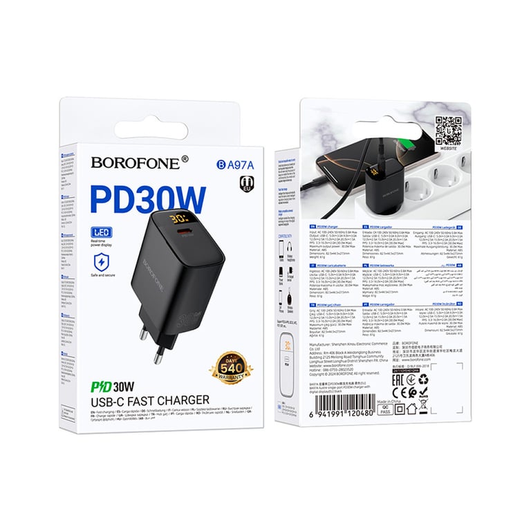 Зарядний пристрій BOROFONE BA97A Ilustre USB-C PD30W digital display Black (6941991120480) - фото 7