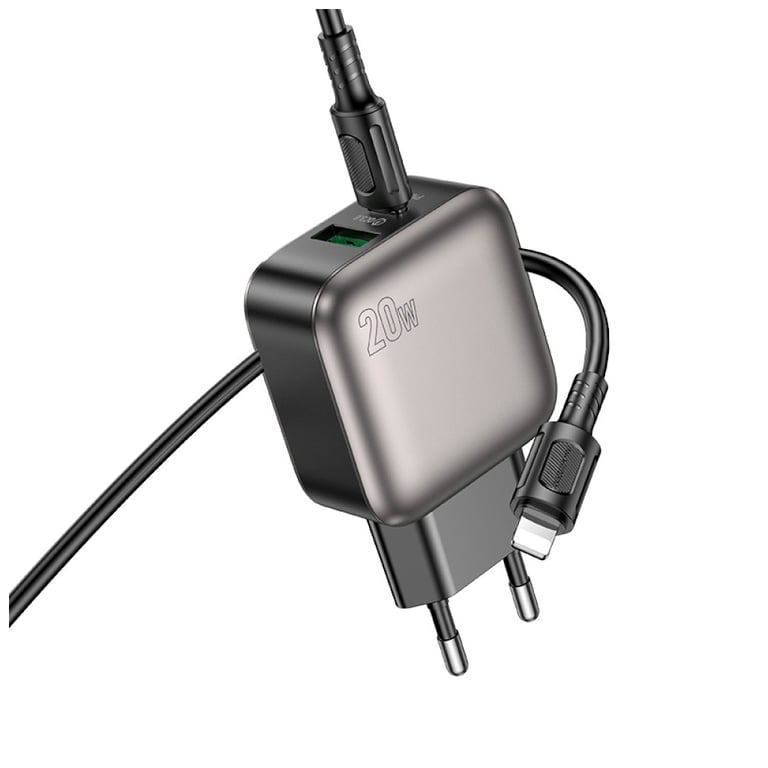 Зарядний пристрій BOROFONE BAS54A Absolute 1xUSB-C PD20W + 1xUSB QC3.0 + cable USB-C to Lightning Black (6941991116216) - фото 4
