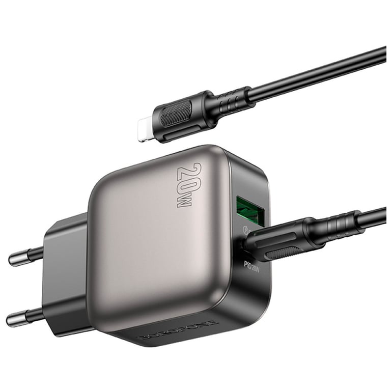 Зарядний пристрій BOROFONE BAS54A Absolute 1xUSB-C PD20W + 1xUSB QC3.0 + cable USB-C to Lightning Black (6941991116216) - фото 5