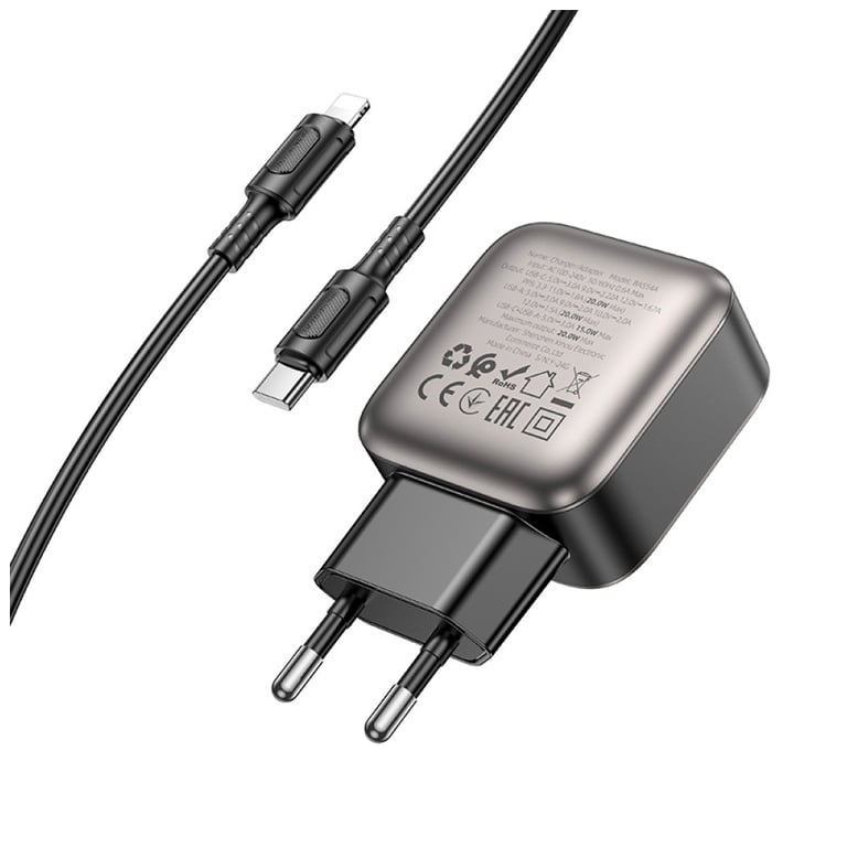 Зарядний пристрій BOROFONE BAS54A Absolute 1xUSB-C PD20W + 1xUSB QC3.0 + cable USB-C to Lightning Black (6941991116216) - фото 6