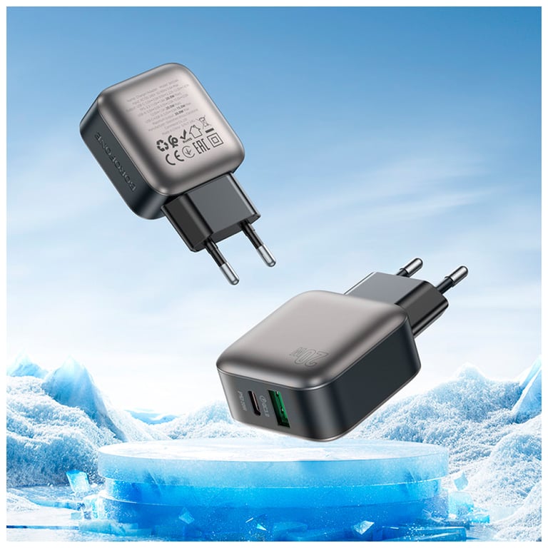 Зарядний пристрій BOROFONE BAS54A Absolute 1xUSB-C PD20W + 1xUSB QC3.0 + cable USB-C to Lightning Black (6941991116216) - фото 8
