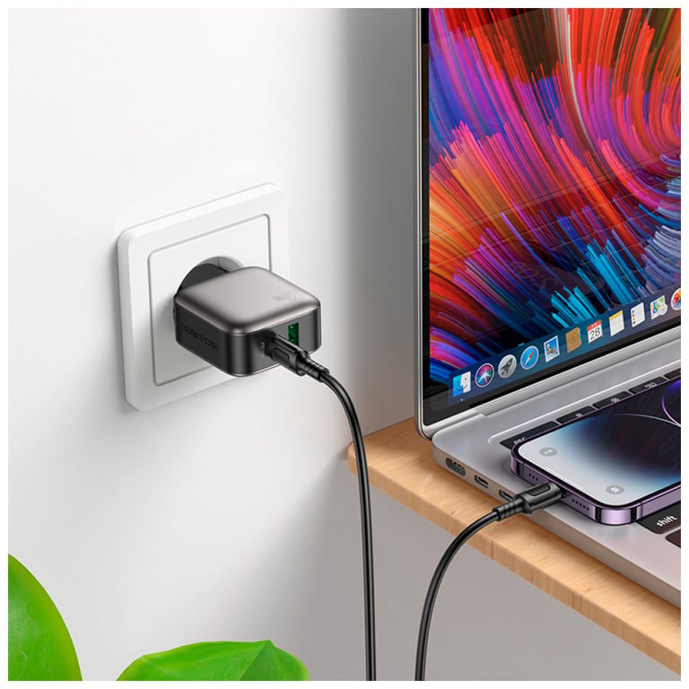 Зарядний пристрій BOROFONE BAS54A Absolute 1xUSB-C PD20W + 1xUSB QC3.0 + cable USB-C to Lightning Black (6941991116216) - фото 9