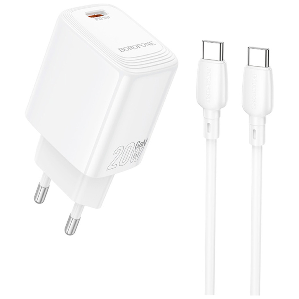 Зарядний пристрій BOROFONE BN26 Fuente USB-C PD20W + cable USB-C to USB-C White (6941991120251) - фото 1